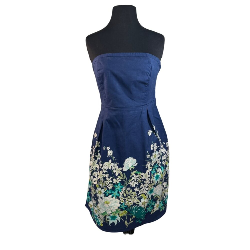 Old Navy Strapless Blue Floral Dress Cotton Blend Size 8